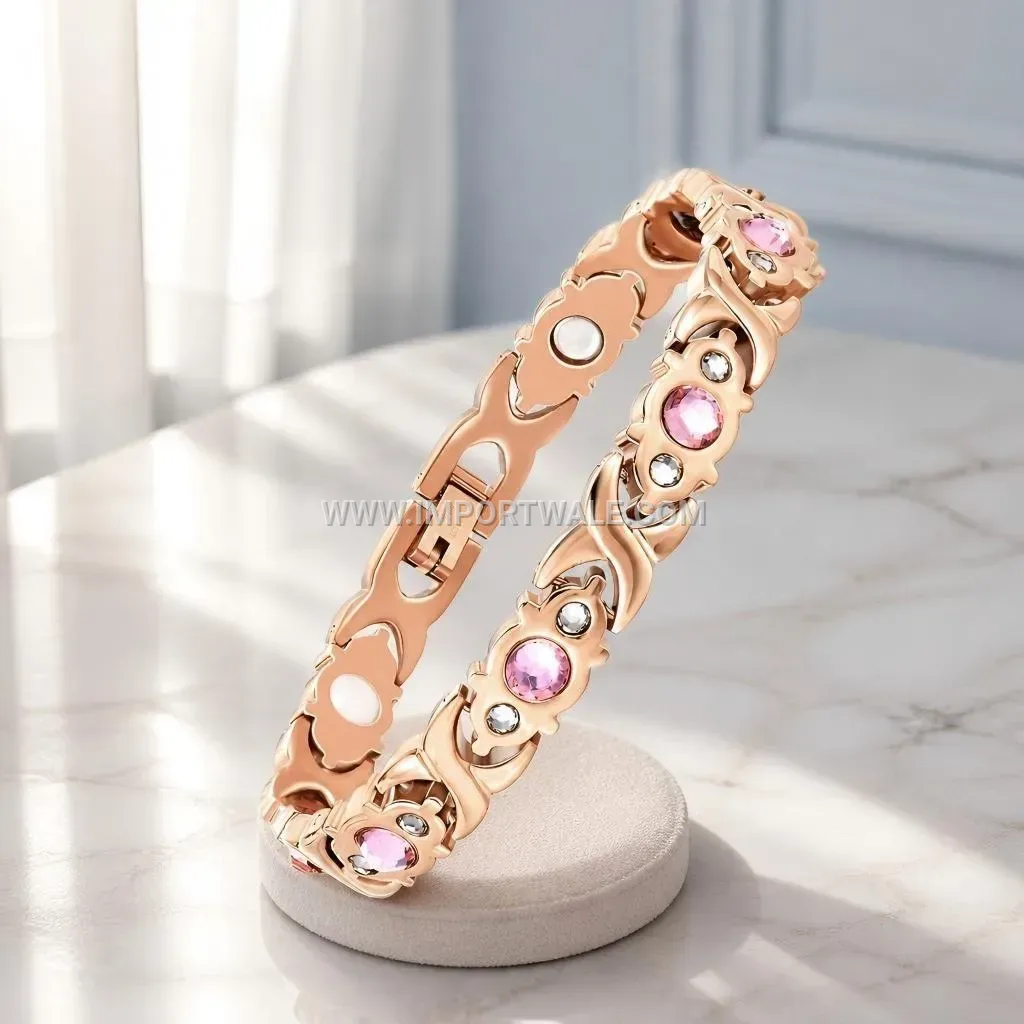 Colorful Rhinestone Magnet Stainless Steel Link Bracelet