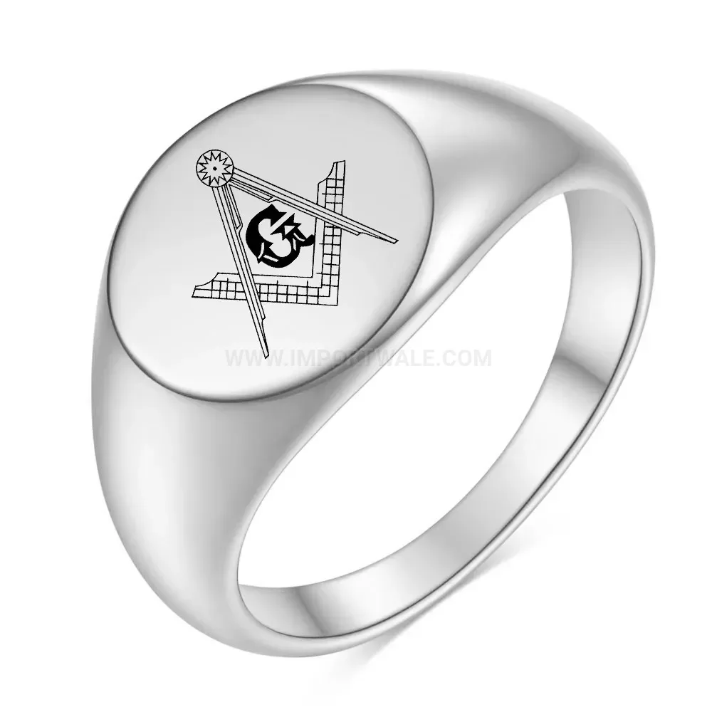 Bold Vintage Engraved Masonic Logo Stainless Steel Signet Ring