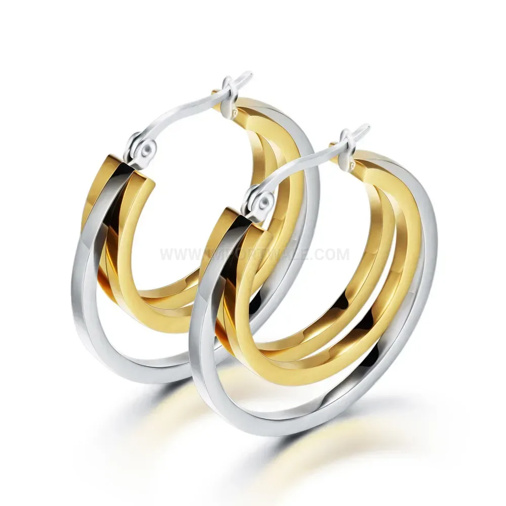 Bold Minimalist Two-Tone Hollow Cutout Stainless Steel Stud Earrings