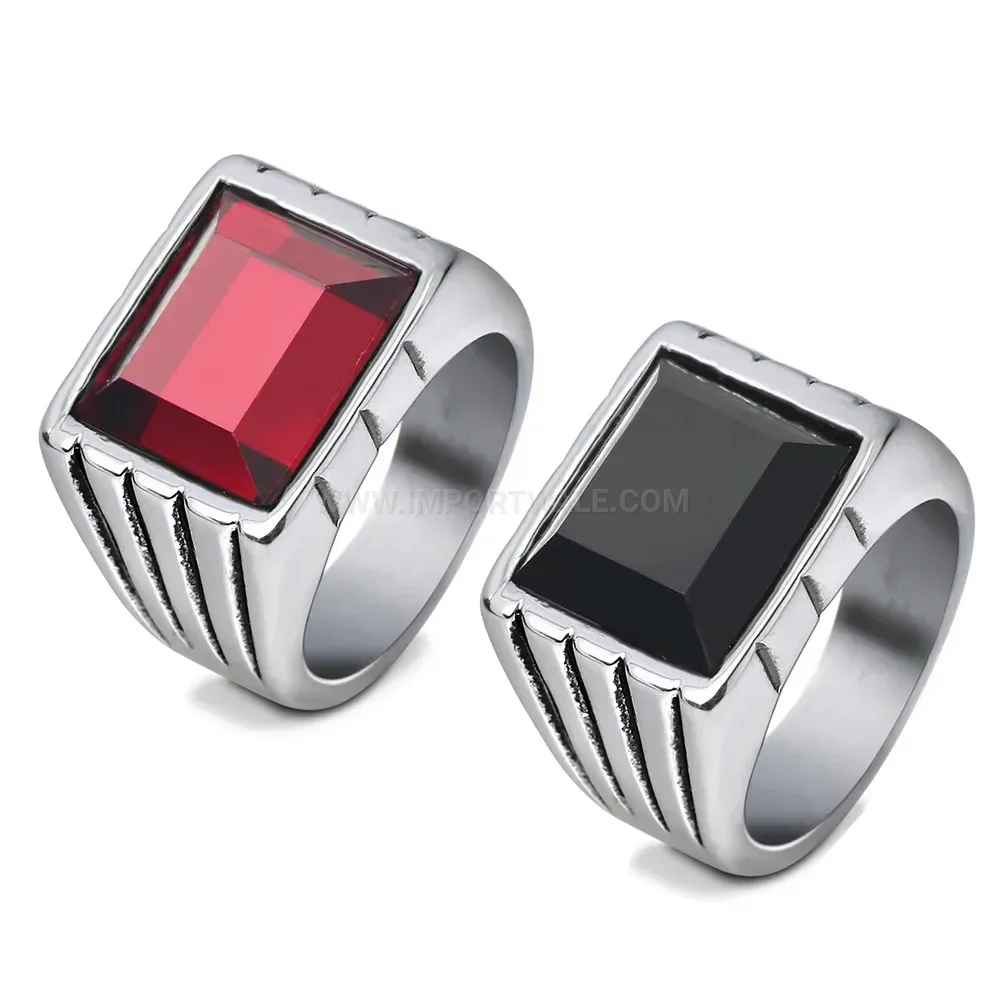 Fashion Square Red Gemstone Stainless Steel Signet Ring