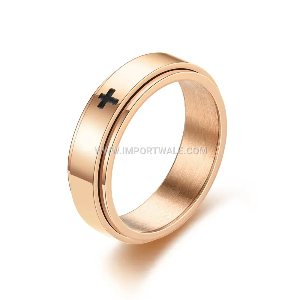 Rotatable Cross Motif Etched Stainless Steel Band Ring