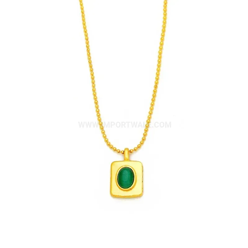 Stylish Titanium Steel Geometric Square Tag Necklace with Green Zircon Pendant