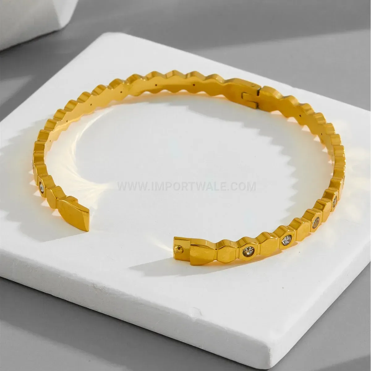 Rhinestone Diamond Rhombus Titanium Steel Bangle Bracelet
