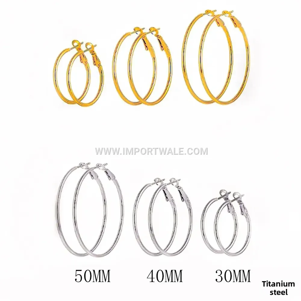 Classic Round Titanium Steel Gold Plated Hoop Earrings