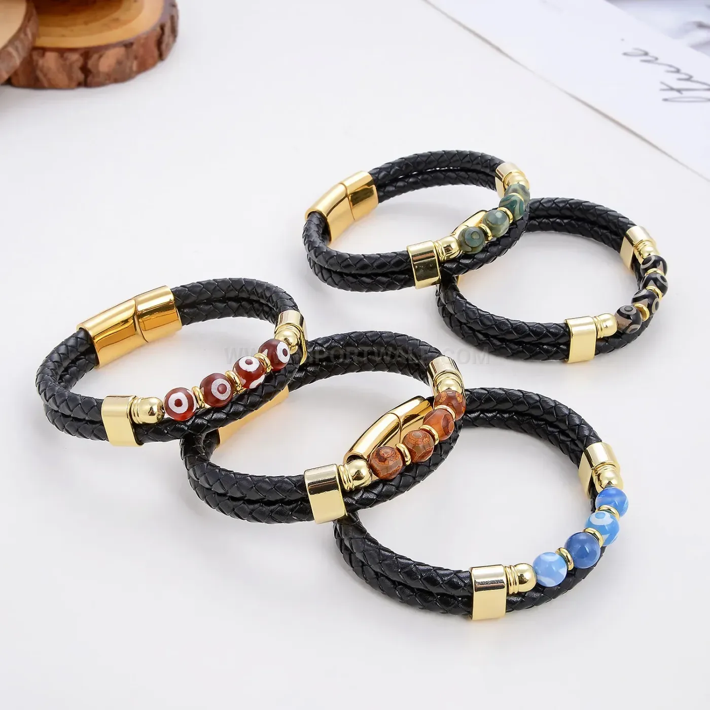 Handcrafted Braided Leather Wristband with Stainless Steel Magnetic Closure