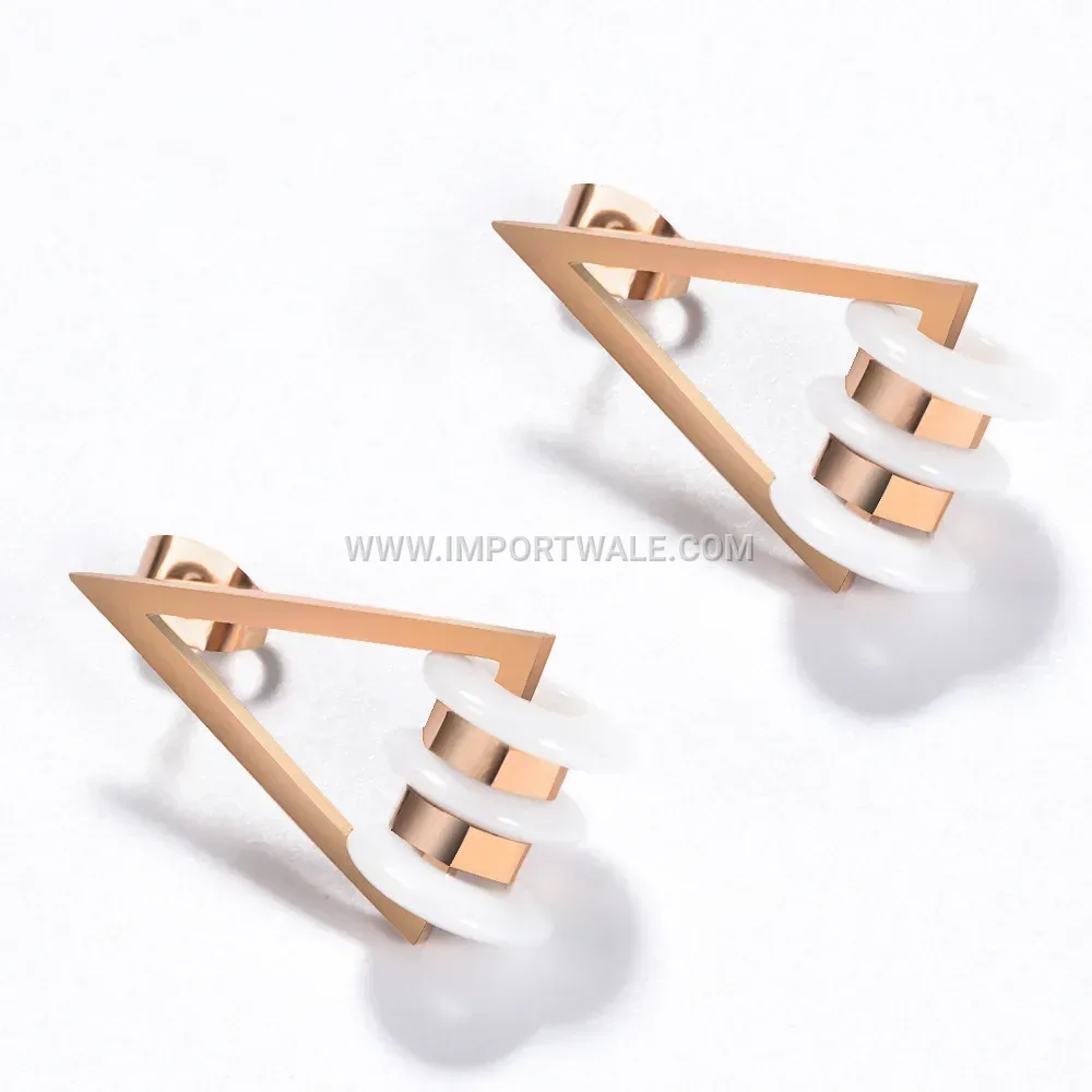Geometric Triangular Ceramic Stainless Steel Drop Hoop Earrings