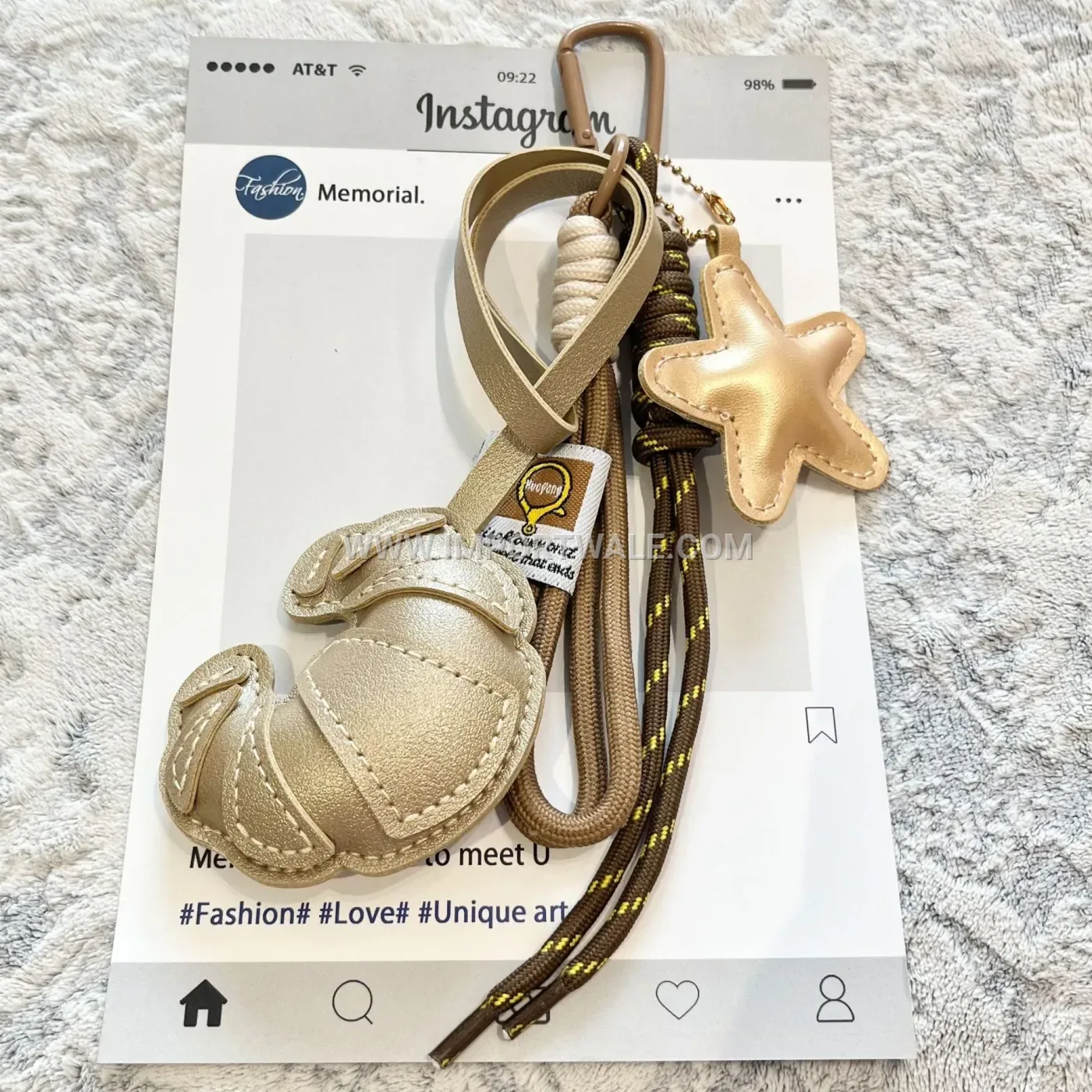 Leather Croissant Charm with Star Detail Accent