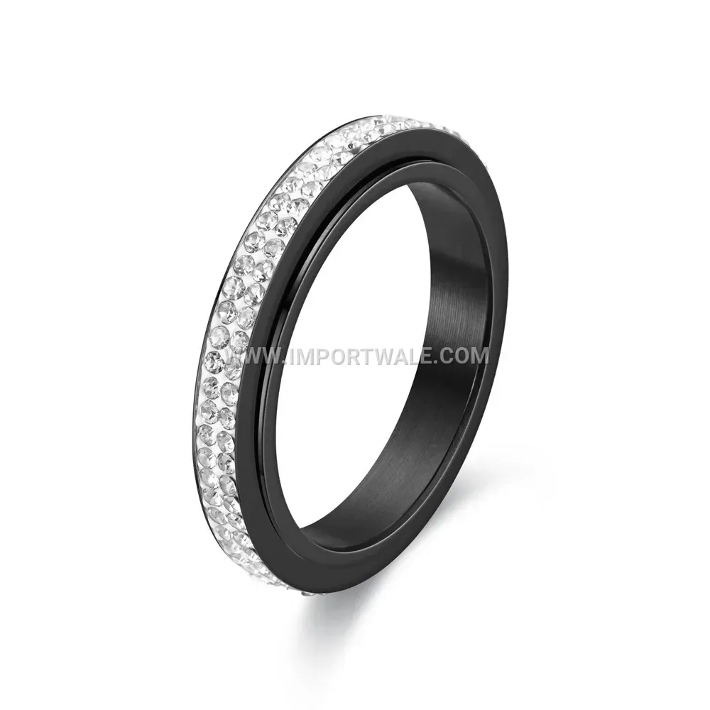 Double Row Rhinestone Stainless Steel Spinner Ring