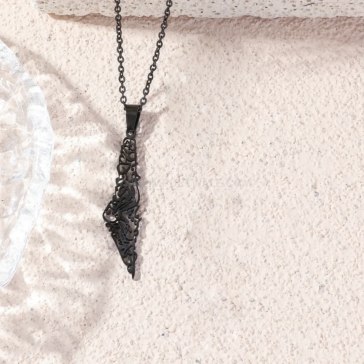 Designer Hollow Map Ayatul Kursi Arabic Script Stainless Steel Pendant Necklace