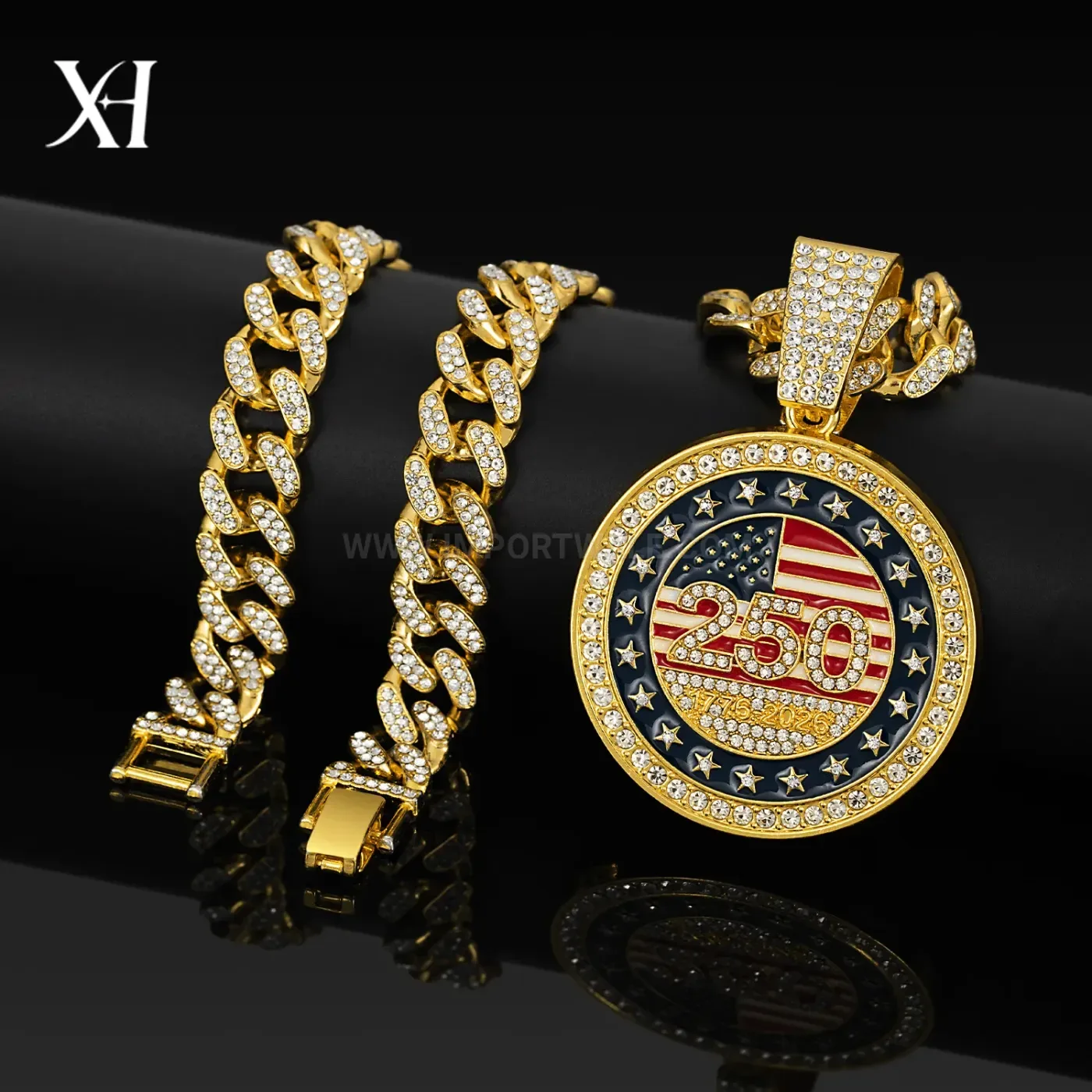 Iced Out US Flag 250th Anniversary Medallion Pendant