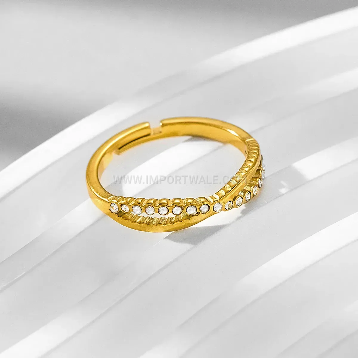Crisscross Cubic Zirconia Open Stainless Steel Ring
