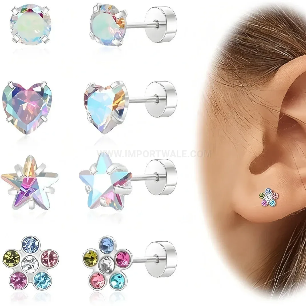 Elegant Sparkling Zirconia Floral Titanium Steel Cartilage Piercing Earring Set