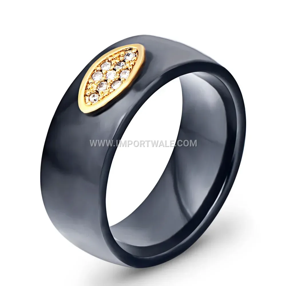 Honeycomb Textured Ceramic Zircon Inlaid Ring