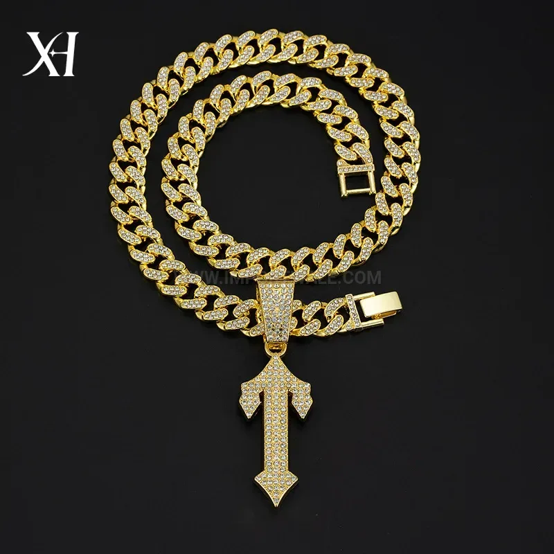 Modern Sword Pendant Crystal Alloy Cuban Chain Necklace