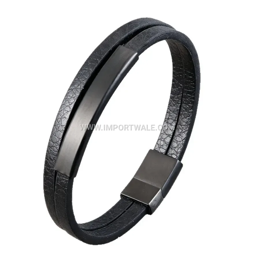 Minimalist Stainless Steel Accent Leather Bracelet With Magnetic Clasp