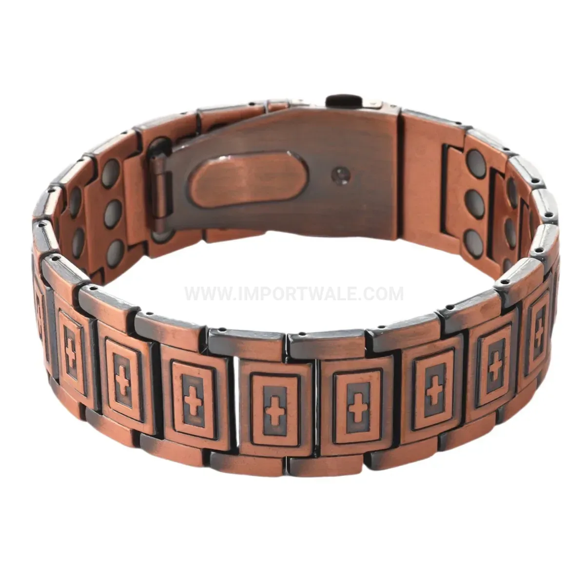 Elegant Men's Antique Red Copper Three-Row Cross Magnetic Bracelet