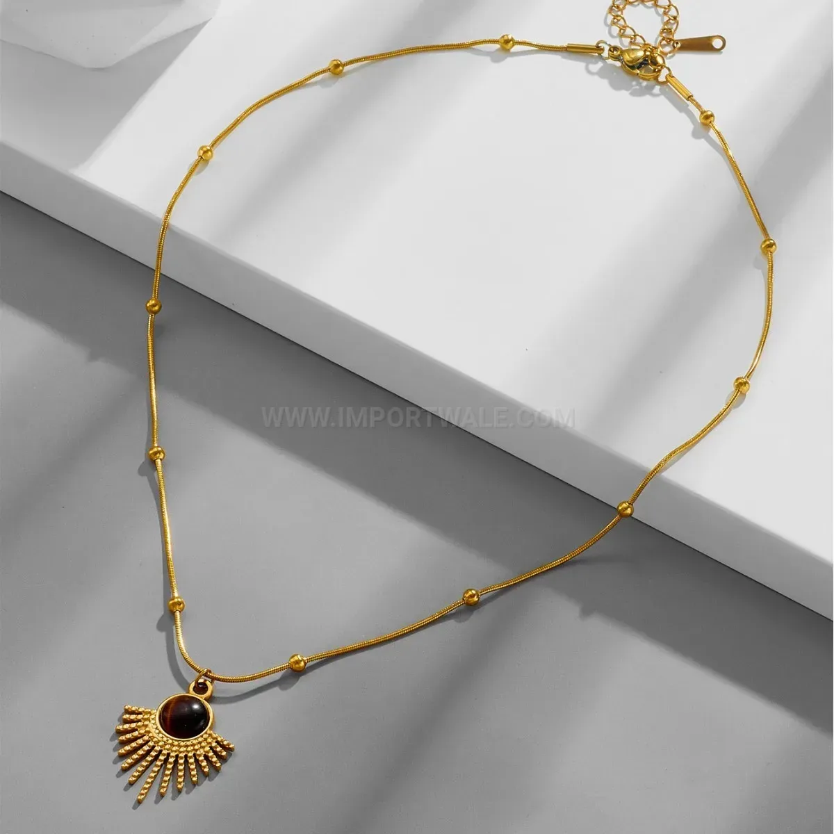 Elegant Tiger Eye Sunflower Pendant Titanium Steel Sweater Necklace