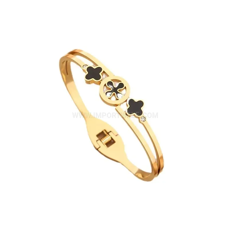 Vintage Four Leaf Clover Titanium Steel Bangle Bracelet