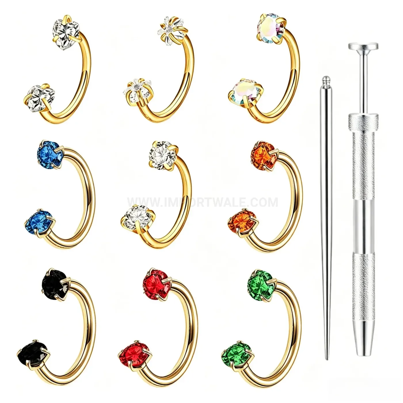 Classic Colorful Zircon Horseshoe Circular Barbell Piercing Set