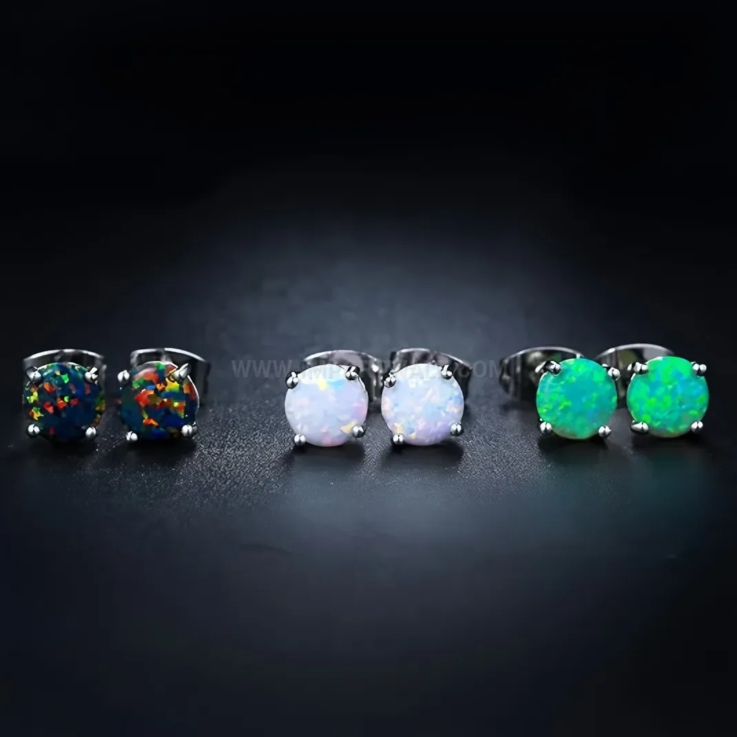 Designer Four Prong Stainless Steel Opal Cartilage Piercing Stud Set