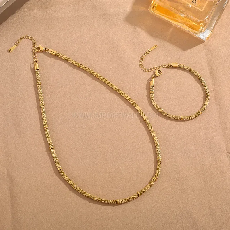 Bold Vintage Metallic Mesh Bead Chain Titanium Steel Jewelry Set