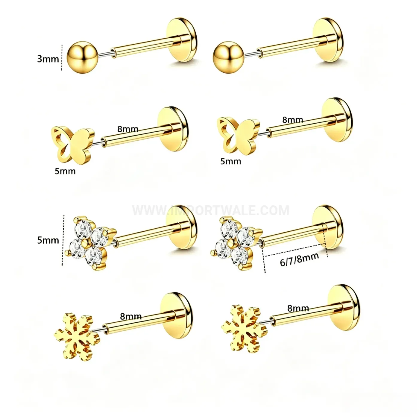 Classic Minimalist Stainless Steel Threaded Flat Back Body Piercing Set
