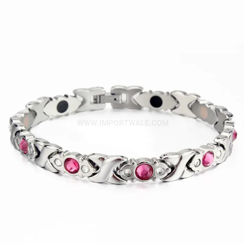 Modern Sparkling Zirconia Titanium Steel Bio Magnetic Bracelet