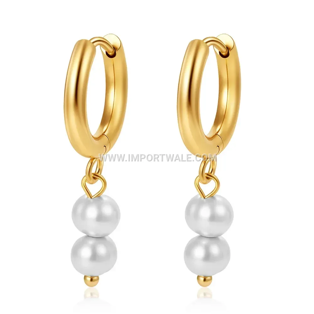 Lustrous Pearl Inlaid Stainless Steel Clip Earrings