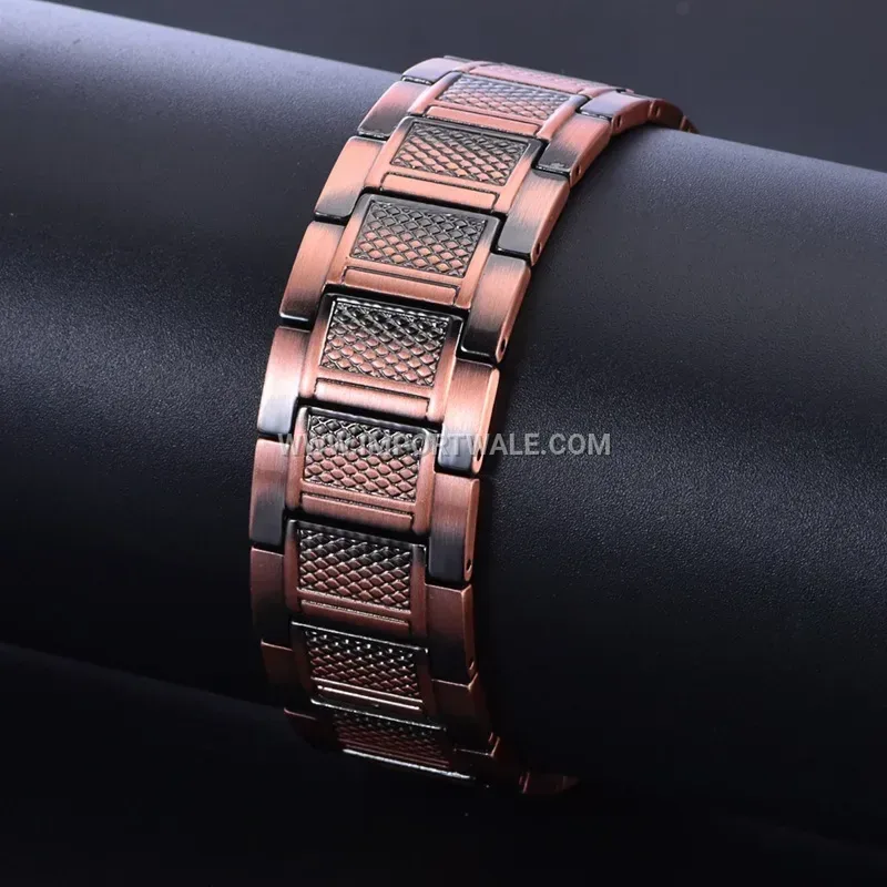 Men Double Row Grid Pattern Copper Magnetic Bracelet