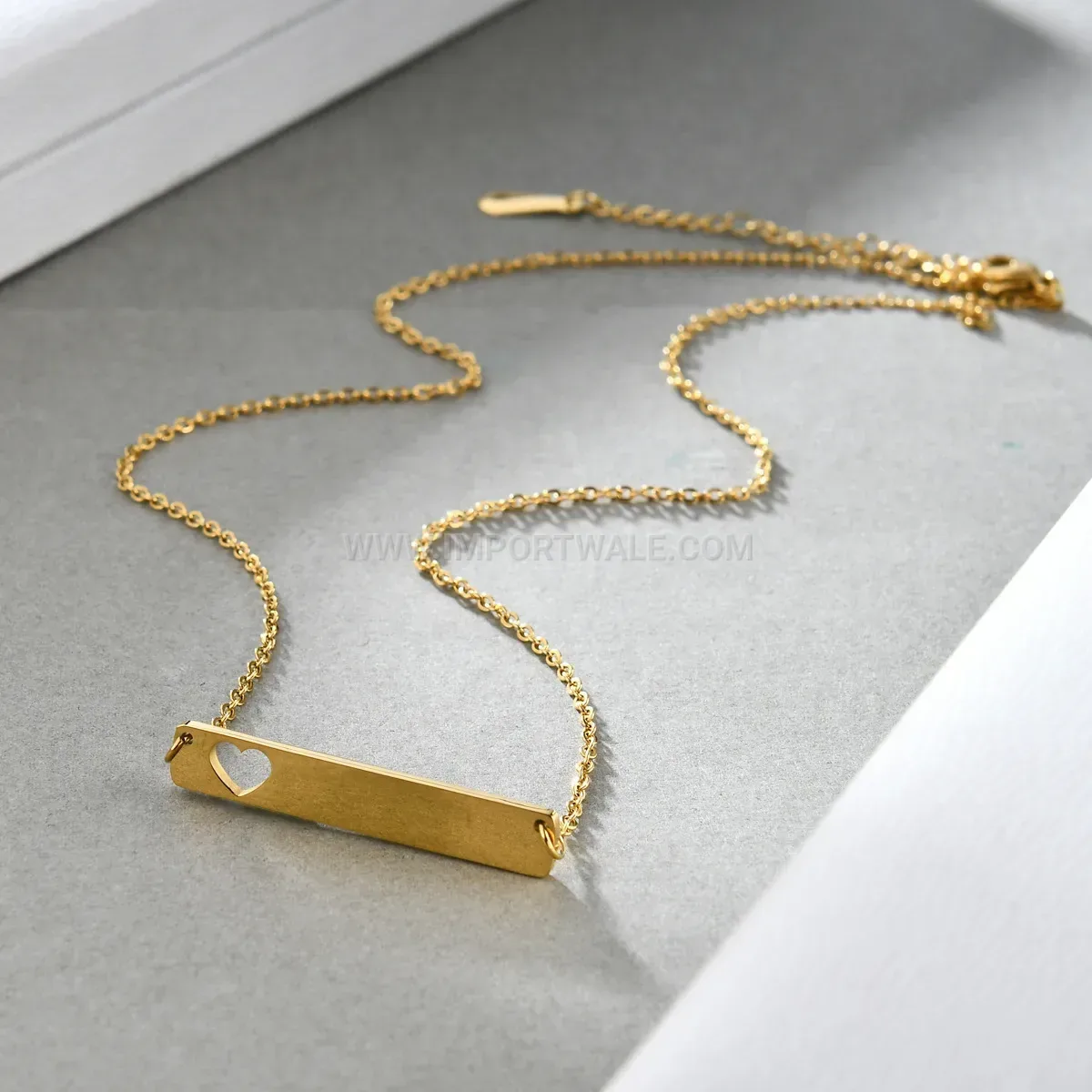 Stainless Steel Cutout Openwork Heart Bar Pendant Necklace