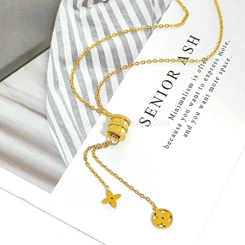 Gold Plated Titanium Steel Hourglass Tassel Collar Necklace
