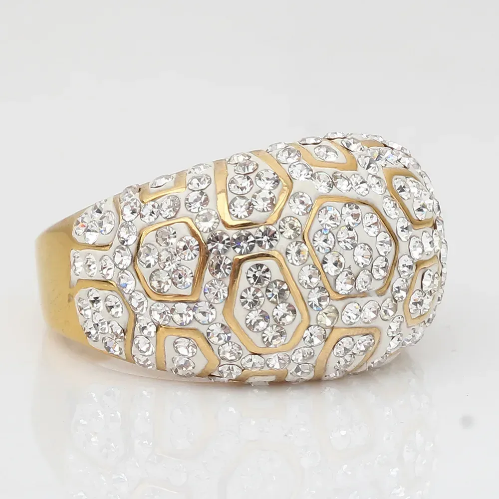 Two Tone Rhinestone Stainless Steel Band Ring