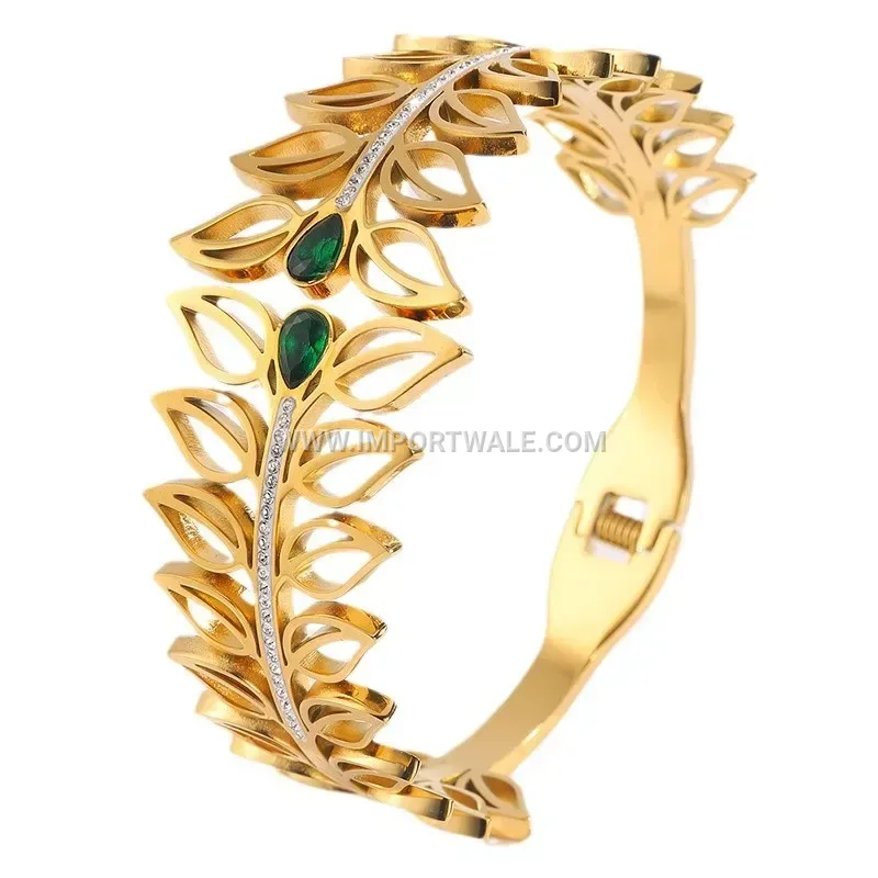 Gold Plated Titanium Steel Crown Charm Bangle