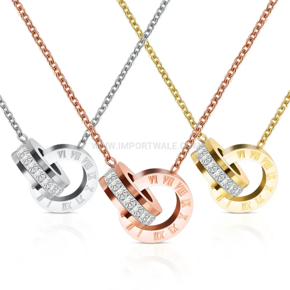 Elegant Roman Numeral Disc Stainless Steel Multi Layer Necklace
