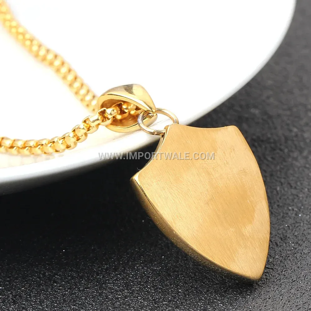 Men's Gold Stainless Steel Zodiac Shield Necklace