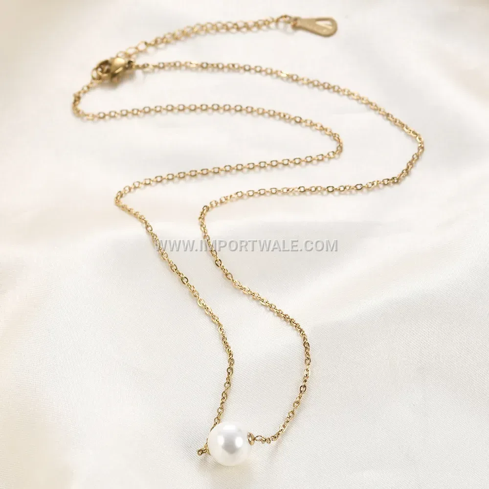 Elegantly Timeless Pearl Pendant Stainless Steel Chain Necklace