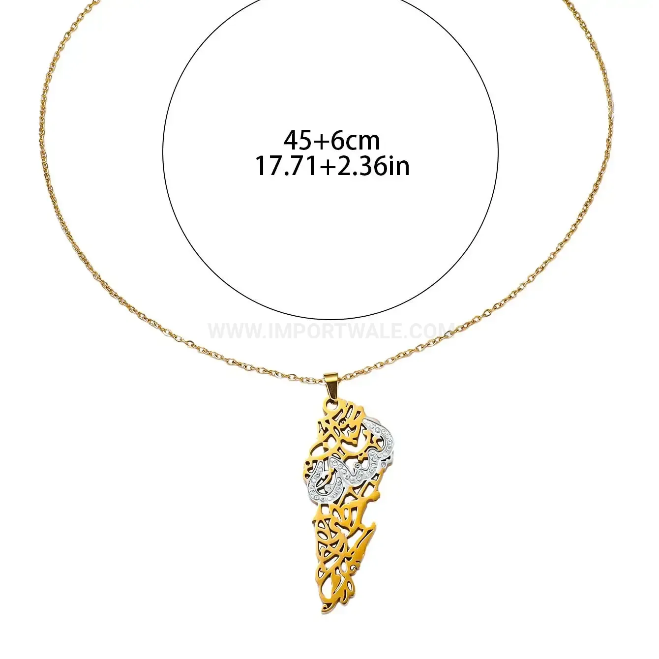 Trendy Gold Plated Stainless Steel Palestine Map Zircon Pendant Necklace