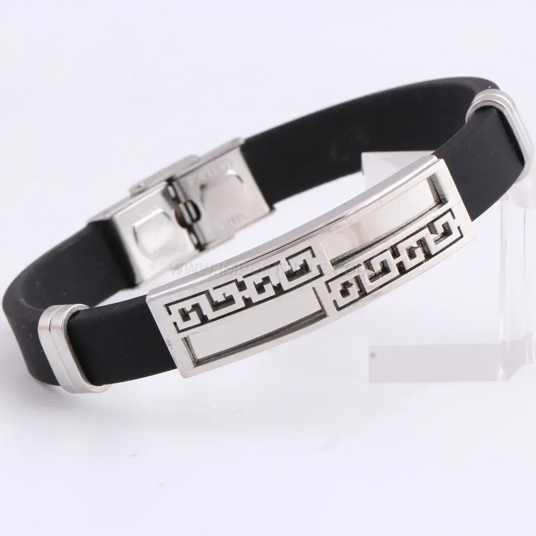 Men's Titanium Steel and Silicone Cross Motif Bangle Bracelet