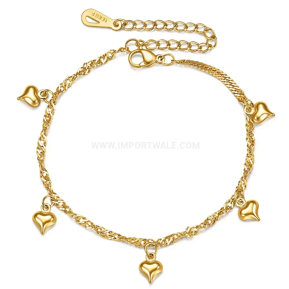 Stainless Steel Heart Charm Adjustable Chain Bracelet