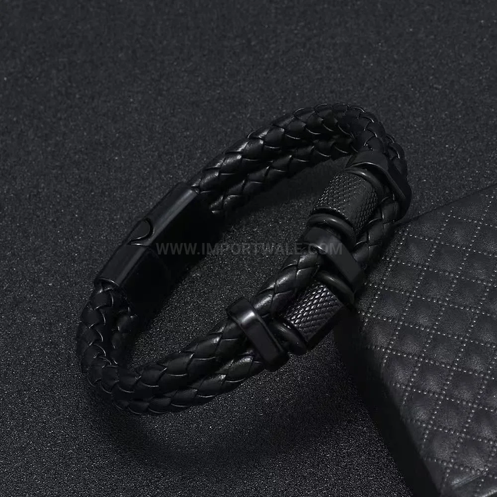 Designer Multi-Strand Woven Leather Bracelet With Alloy Magnetic Clasp