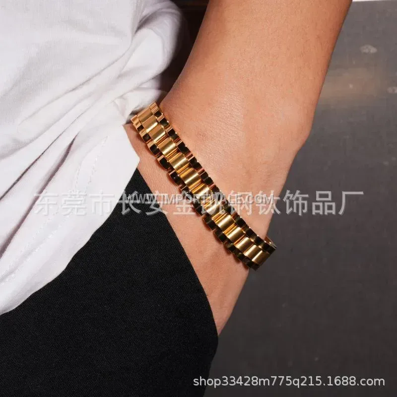 Three-Bead Gold Watch Strap Style Titanium Steel Bracelet