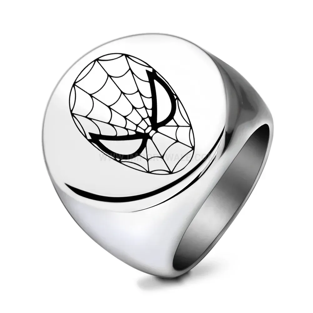 Fashion Laser Engraved Mask Round Stainless Steel Men's Ring