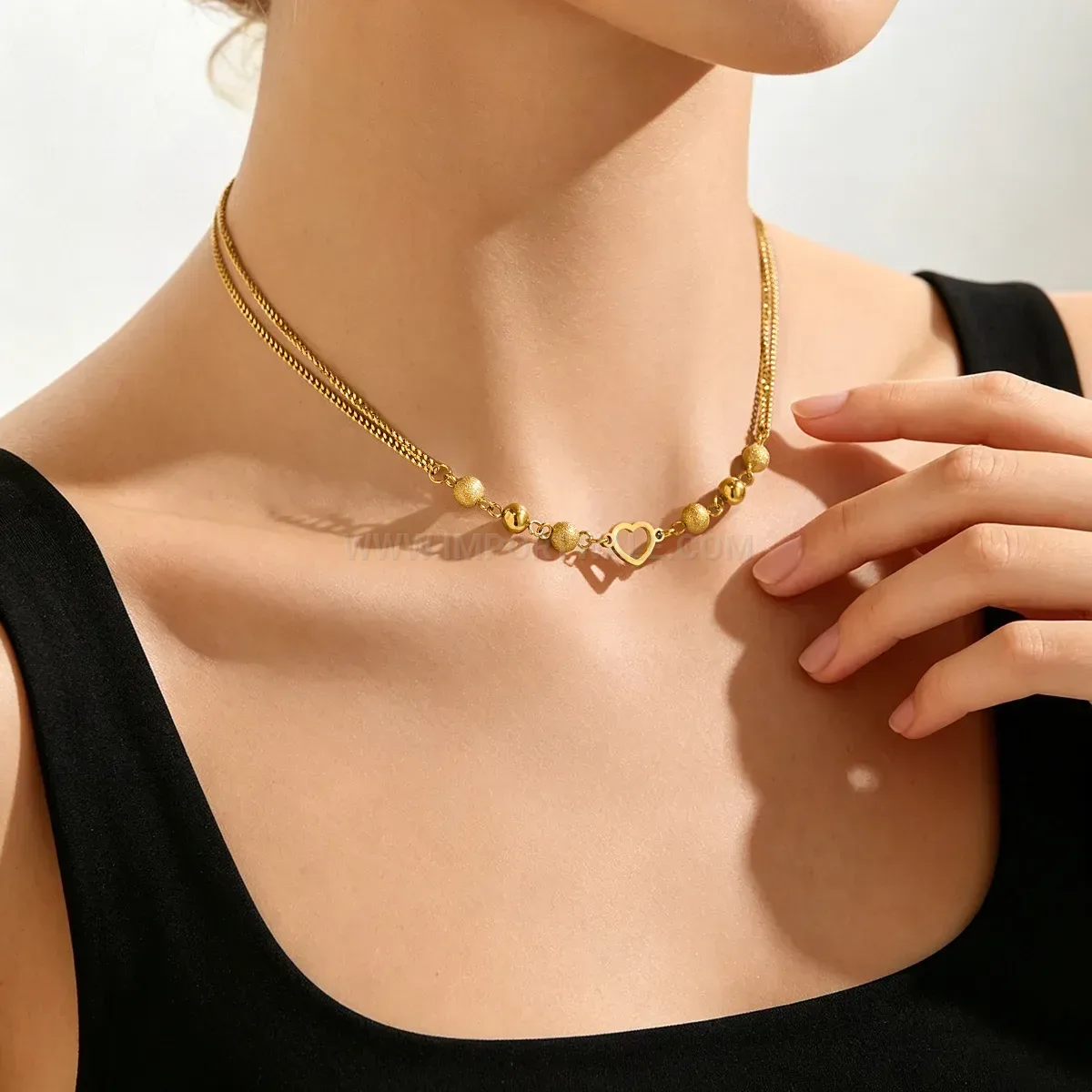 Premium Stainless Steel Hollow Heart Bead Chain Jewelry Set