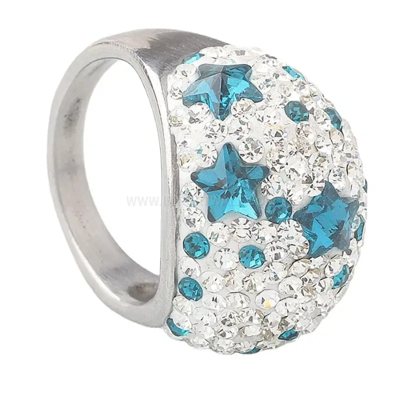 Star Motif Crystal Inlaid Stainless Steel Statement Ring