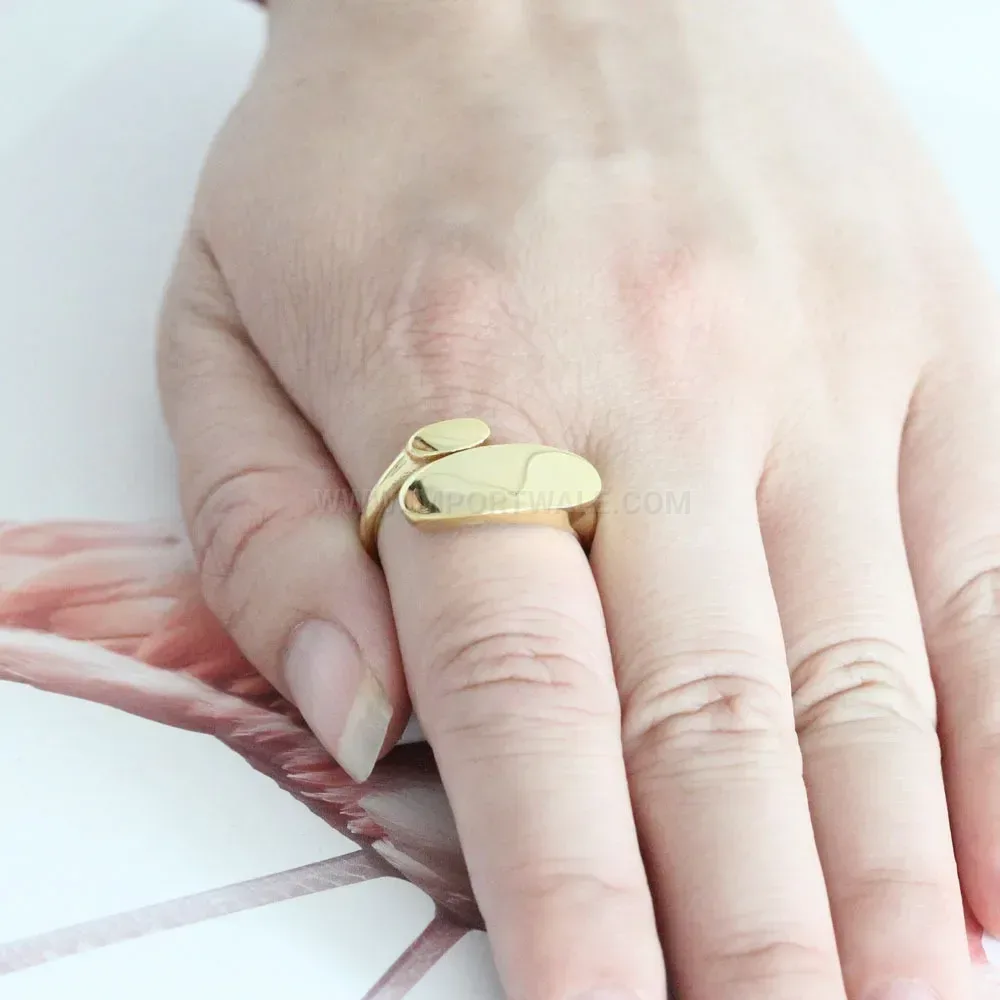 Fashion Polished 18K Gold Plated Stainless Steel Open Ring