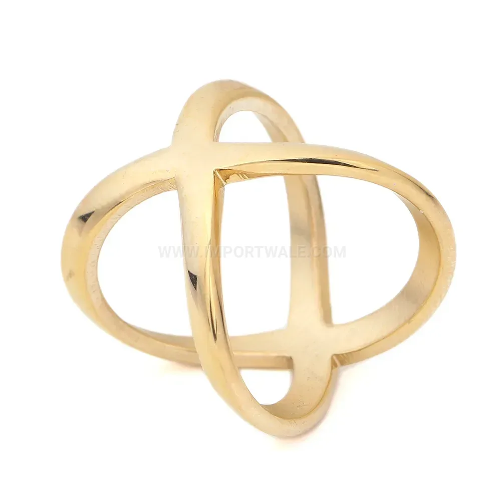 Fashion Bold Cutout Crossover Gold Stainless Steel Statement Ring