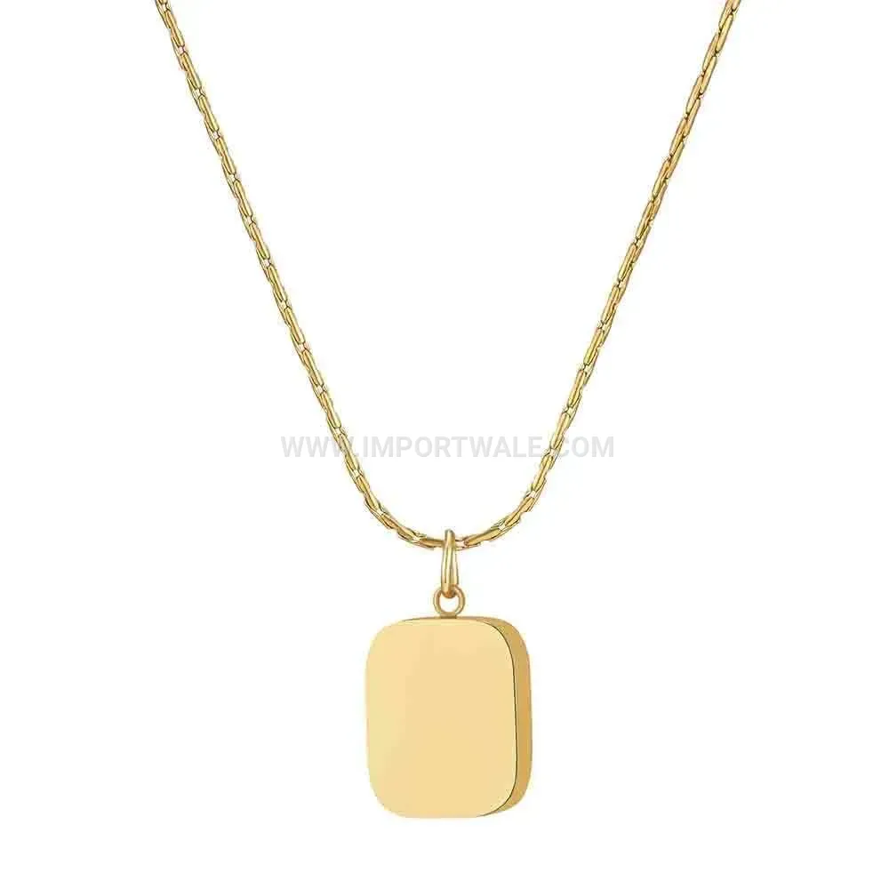 Polished Stainless Steel Geometric Cube Pendant Chain Necklace