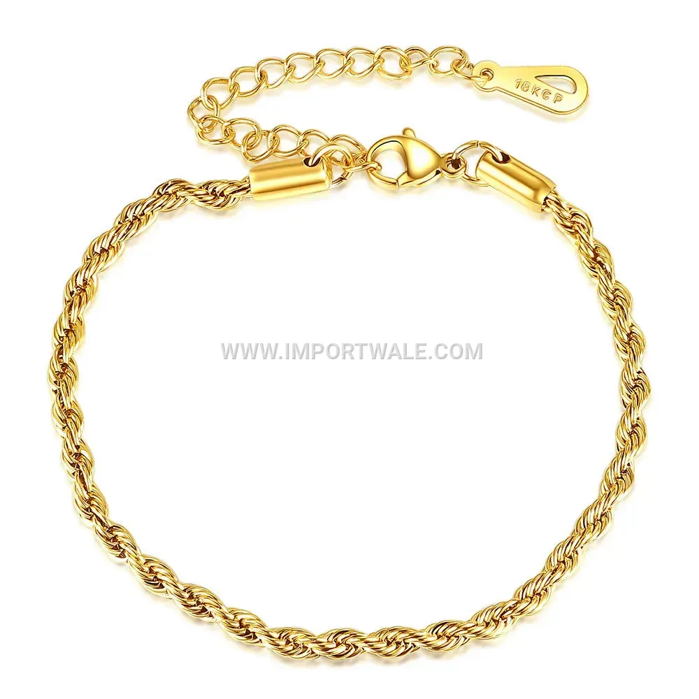 Adjustable 3mm Stainless Steel Rope Chain Bracelet