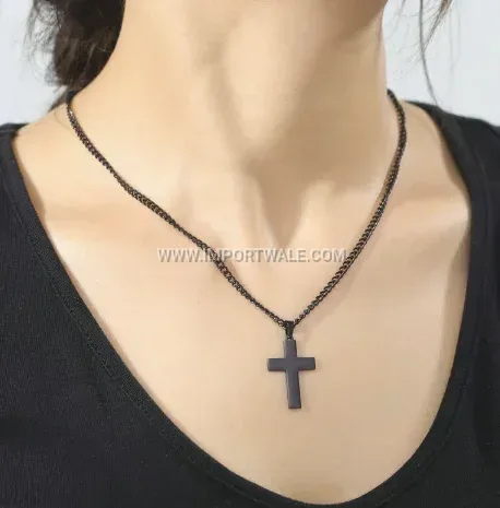 Classic Stainless Steel Cross Pendant Layering Link Chain Necklace