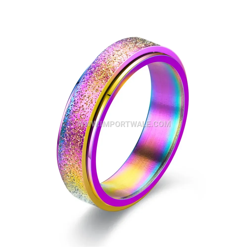 Frosted Sand Finish Stainless Steel Rotatable Band Ring